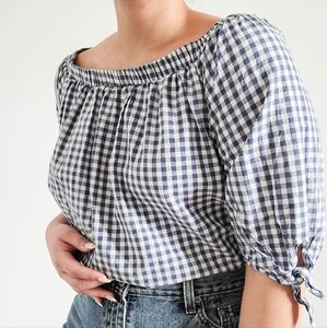 Caution to the Wind Blue Gingham Puff Sleeve Blouse